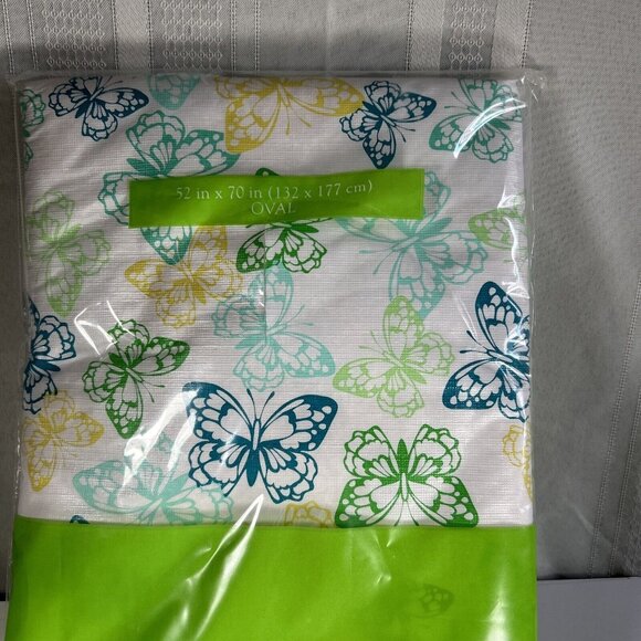 Celebrate Spring Vinyl Tablecloth 52x70 Oval POLY BACK Kmart With butterfly NEW - Picture 2 of 6